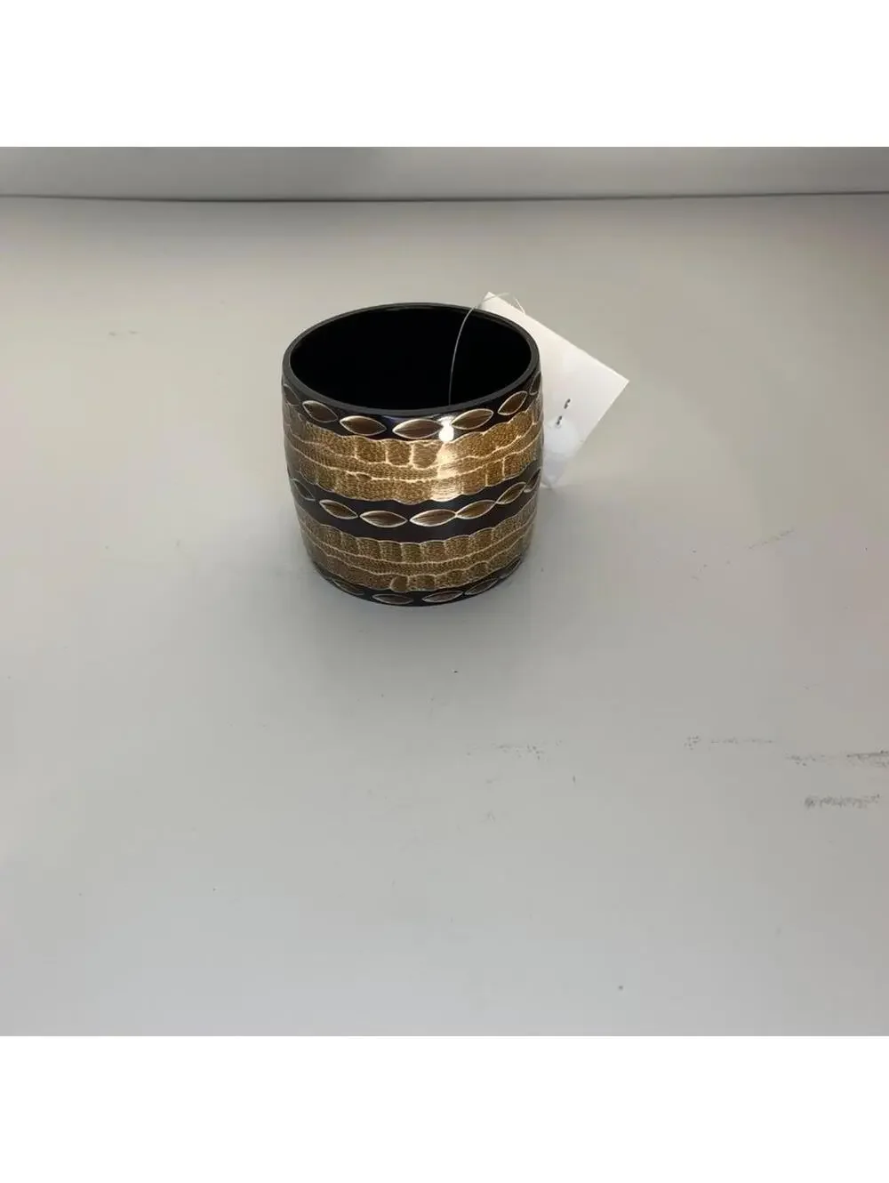 Wide Tribal Style Bangle Bracelet Brown & Black Pattern Resin Cuff Made in India
